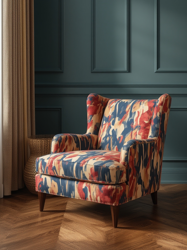 Accent chair with bold upholstery fabric home decor