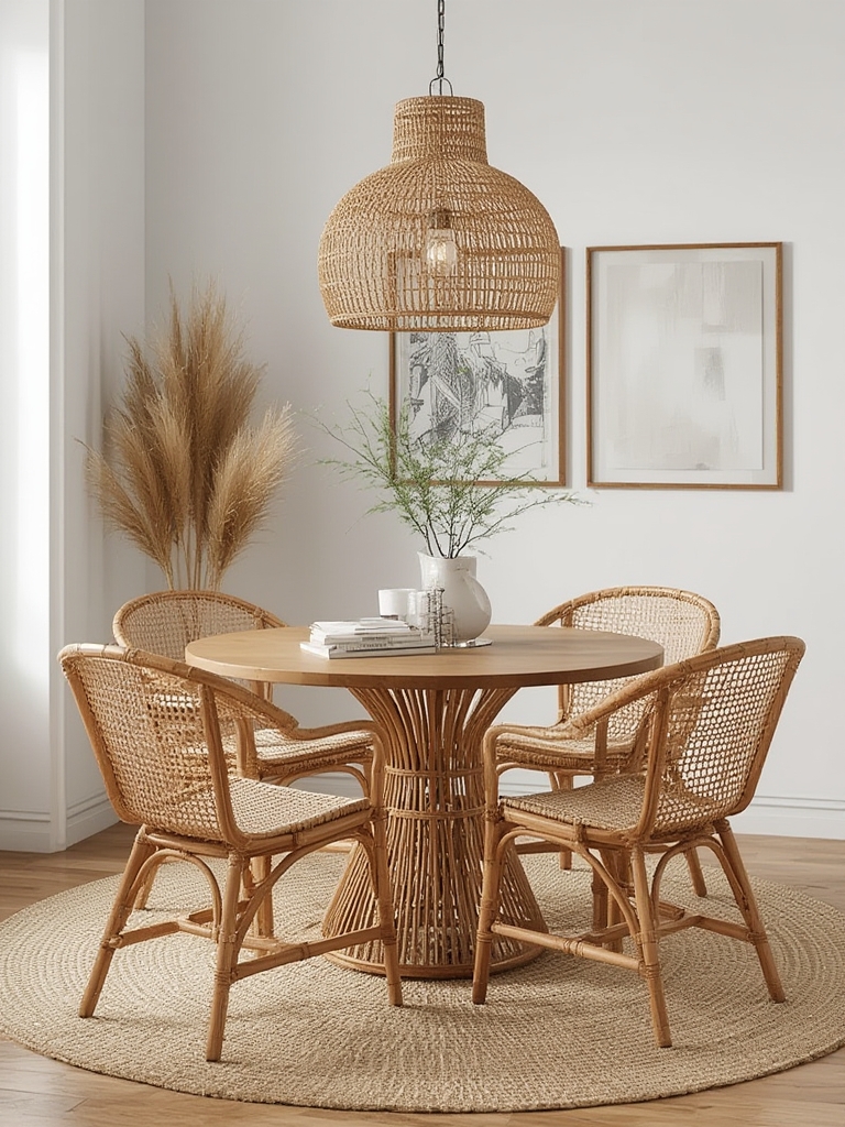 Caned or rattan dining chairs home decor