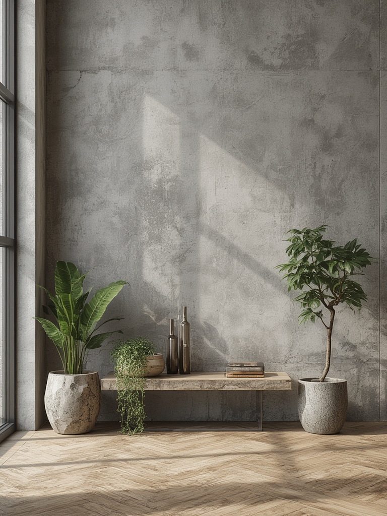 Concrete accents and industrial design elements for home decor