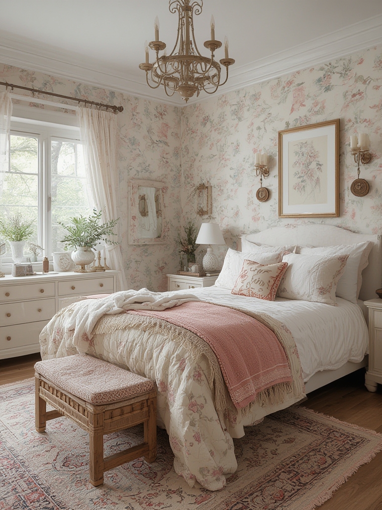 Cottagecore bedroom floral and vintage decor home decor