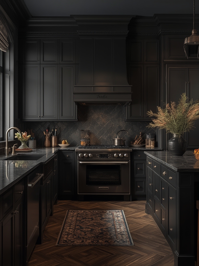Dark moody kitchens with rich cabinetry for home decor