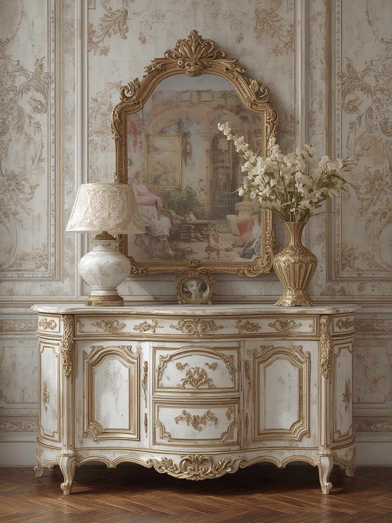 French provincial ornate and distressed finishes home decor