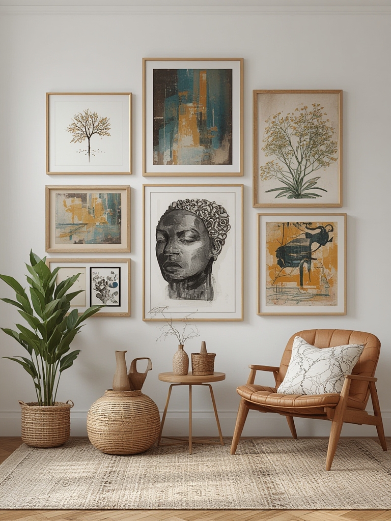 Gallery walls with curated eclectic art for home decor