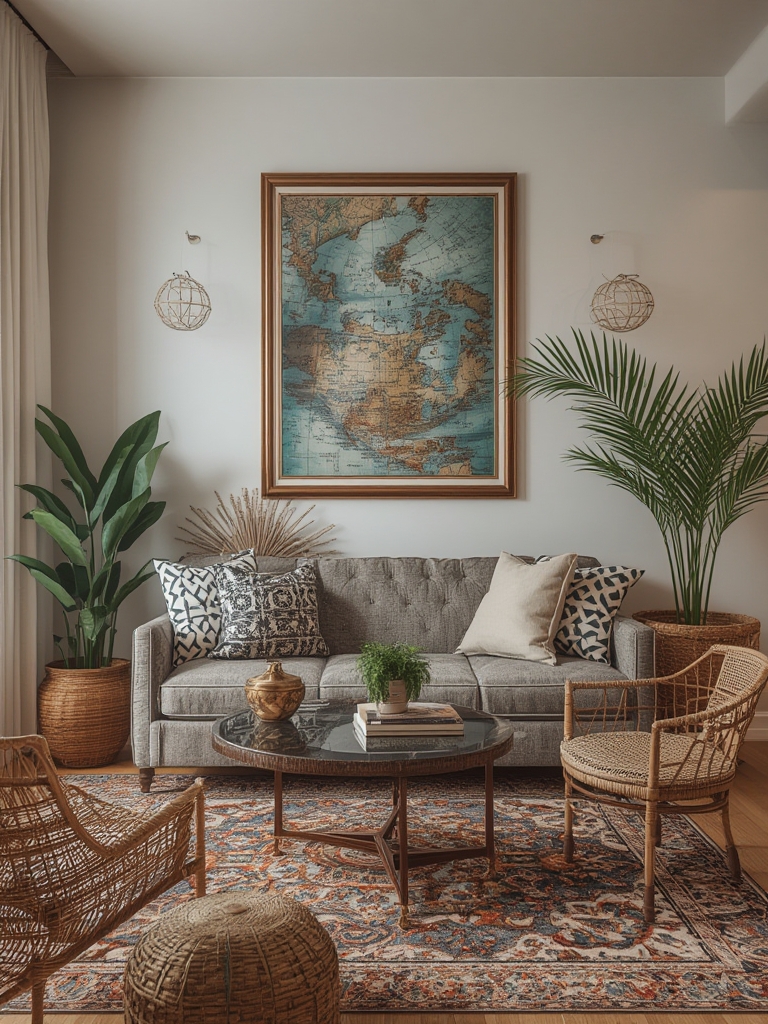 Global eclectic world traveled furniture aesthetic home decor