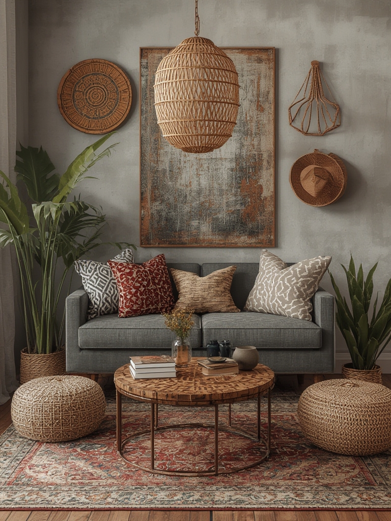 Global nomad style with collected treasures for home decor