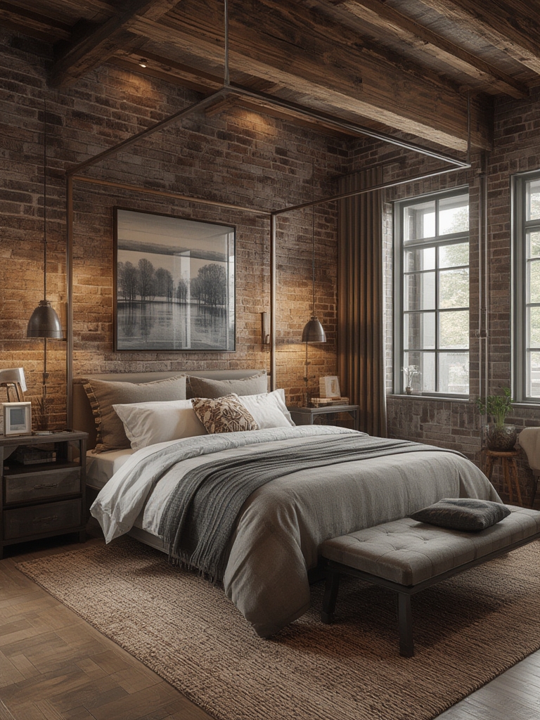 Industrial loft bedroom furniture ideas home decor