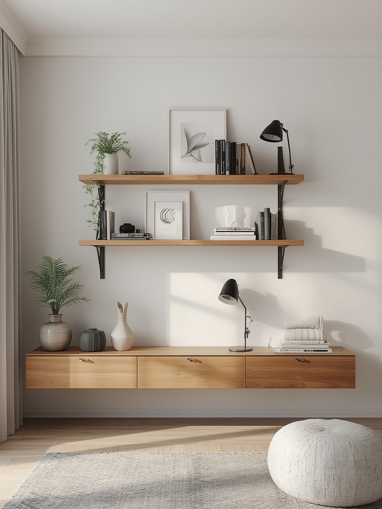 Modern minimalist floating bedroom shelves home decor