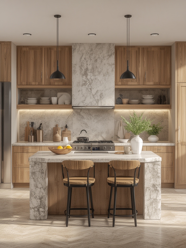 Natural material kitchens stone and wood for home decor