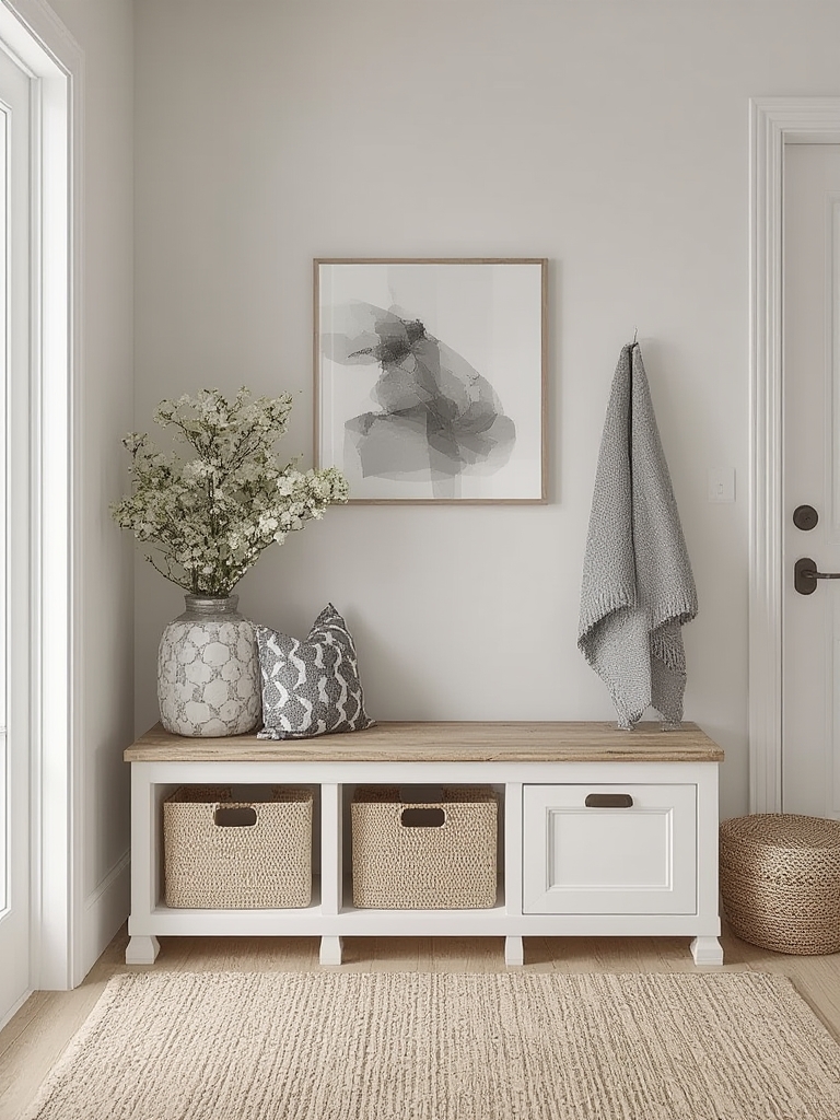 Scandinavian entryway bench and storage home decor