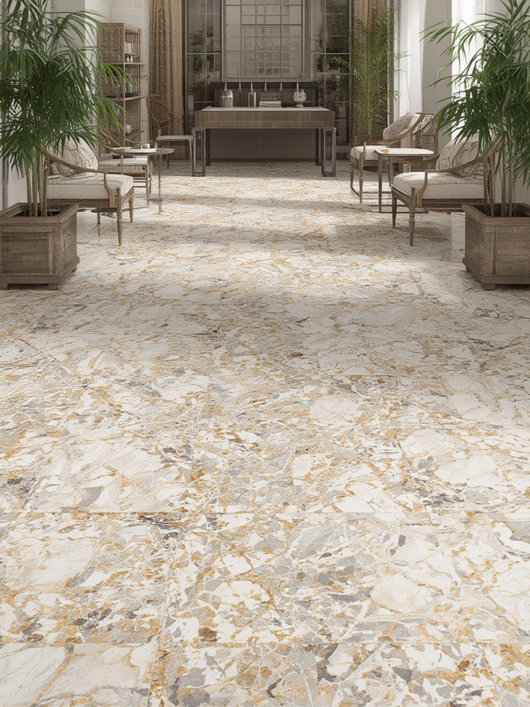 Terrazzo material for floors and counters in home decor