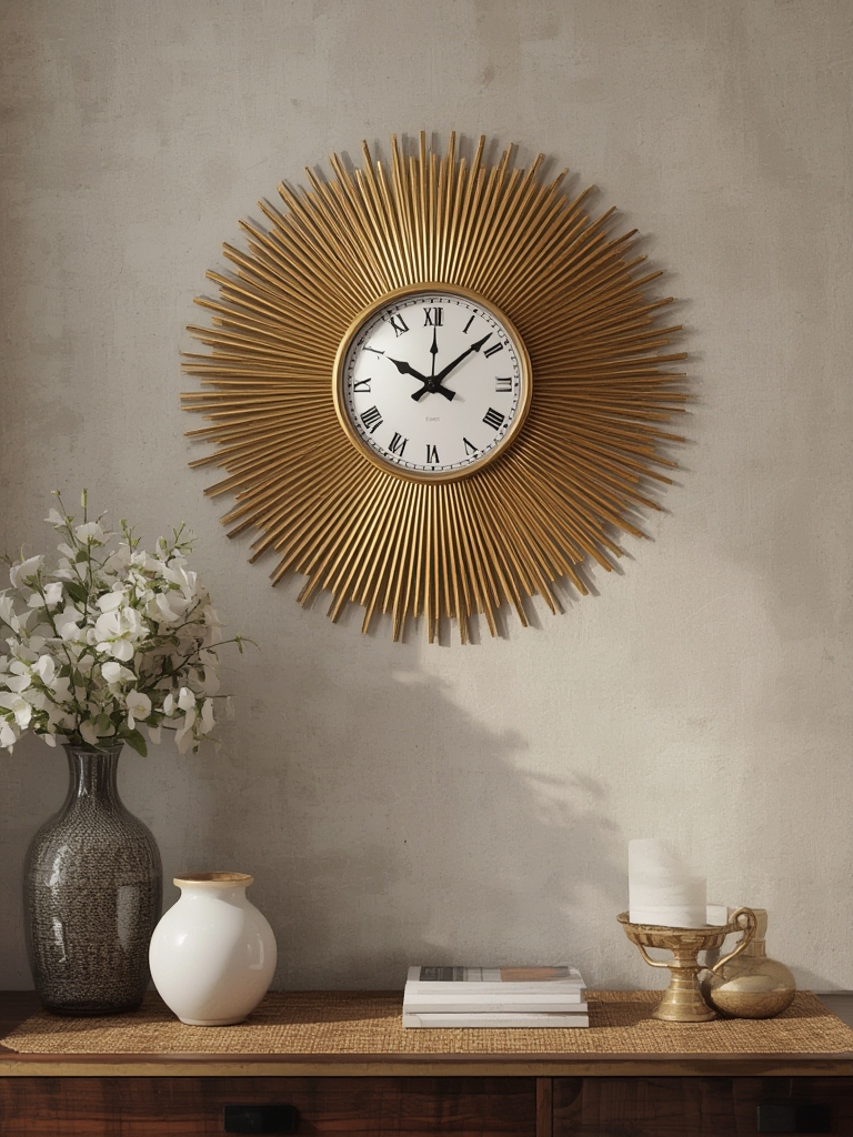 Art deco sunburst wall clock living room home decor