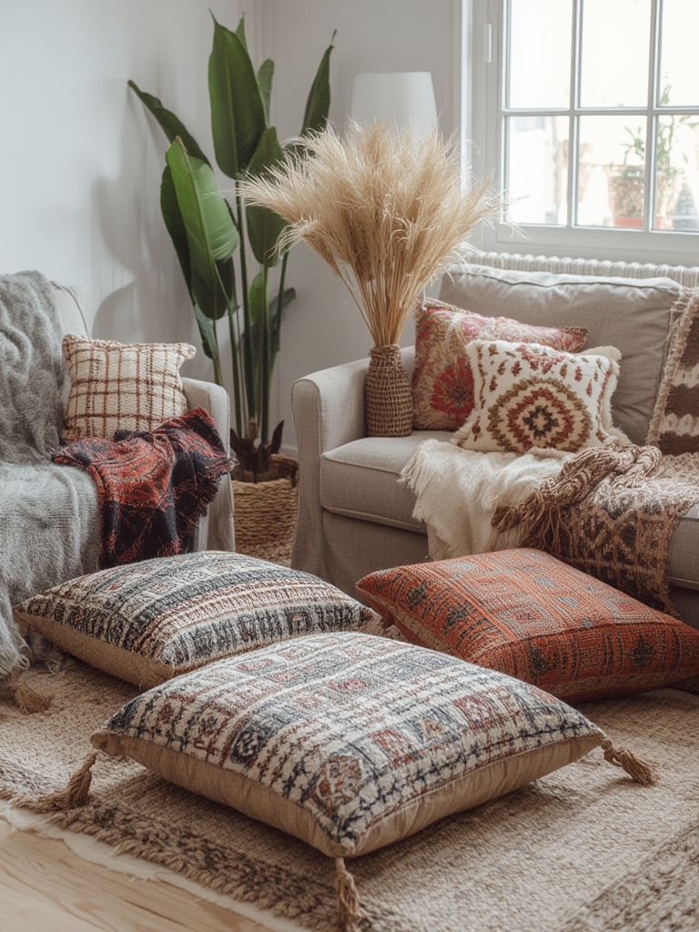 Bohemian patterned floor pillows living room home decor