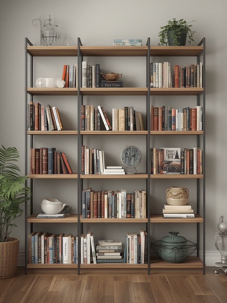 Bookshelf with adjustable height shelves home decor