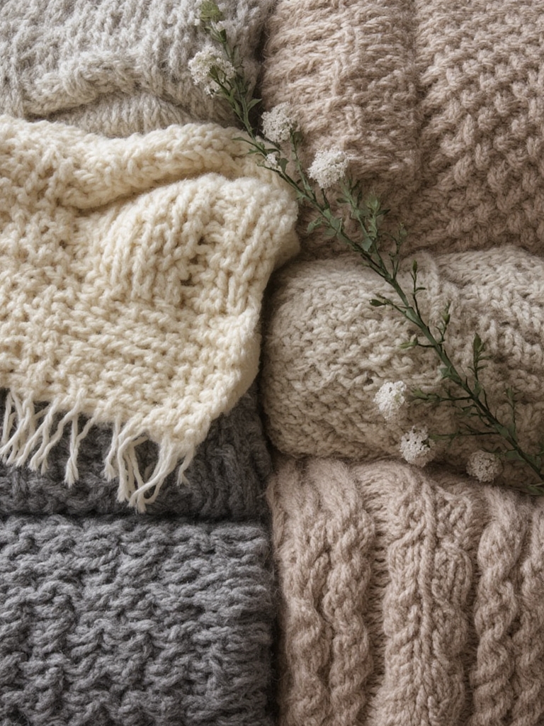 Chunky knit throws and textured blankets for home decor