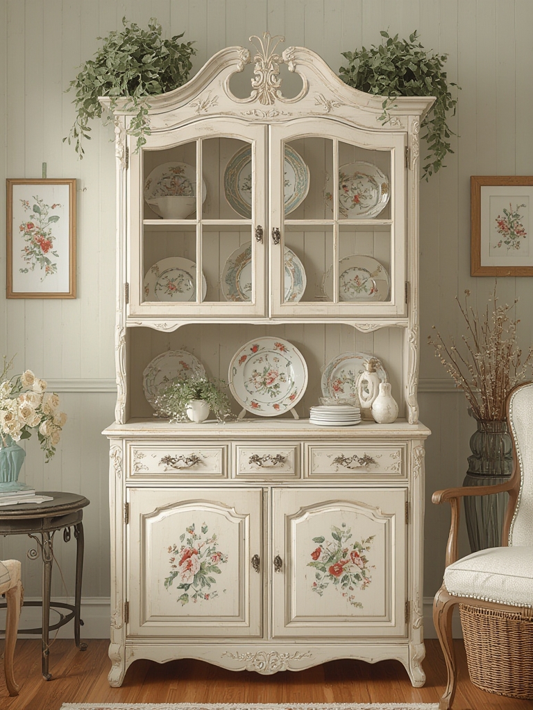 Cottagecore vintage floral china cabinet home decor