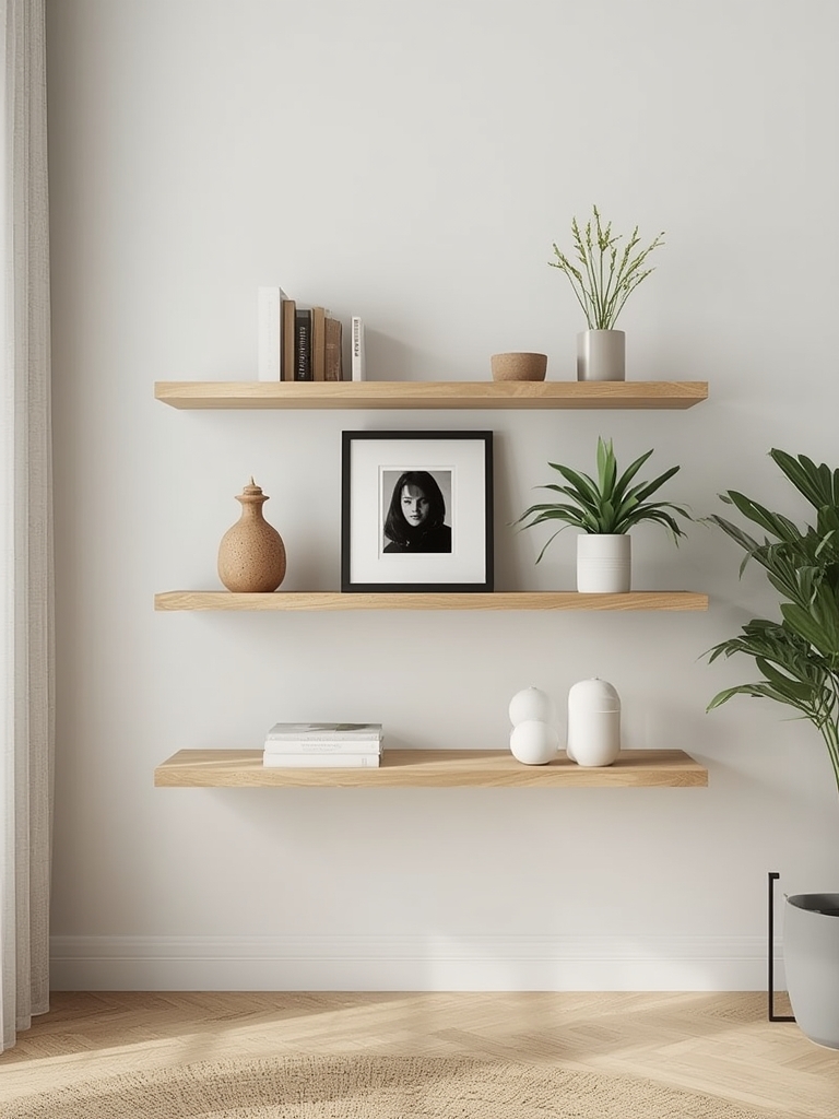 Floating shelves for minimalist display styling in home decor