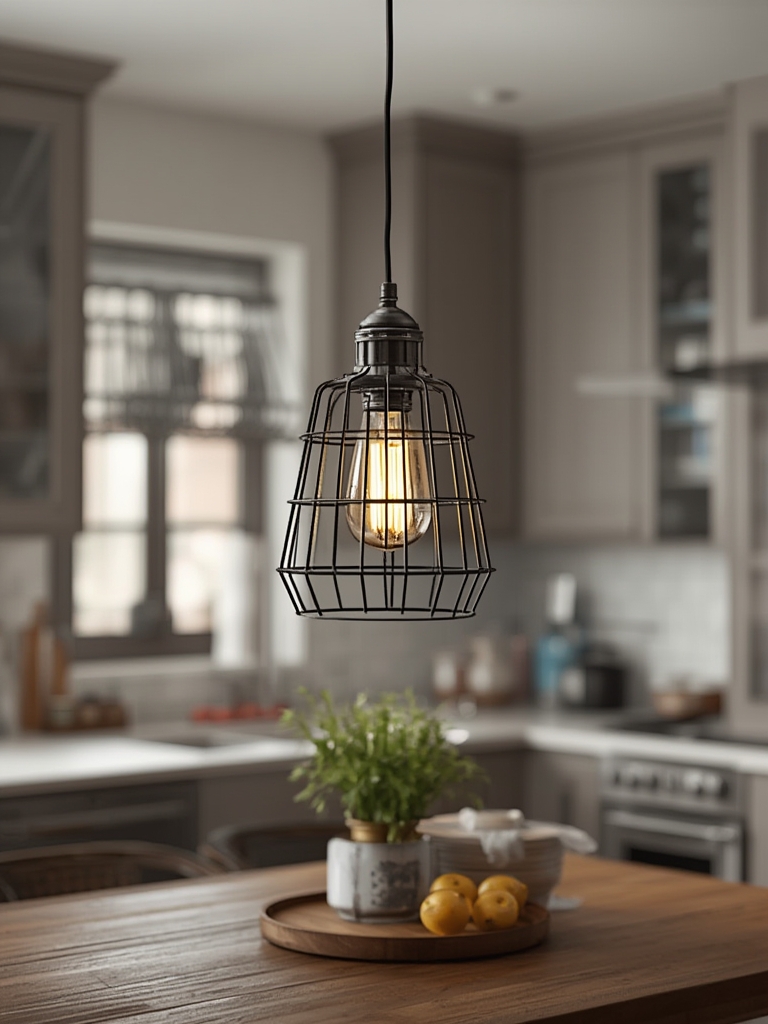 Industrial cage pendant light kitchen home decor