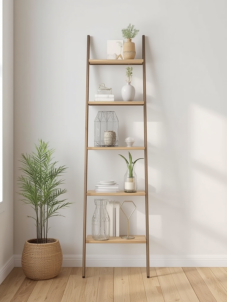 Ladder shelf leaning against wall home decor