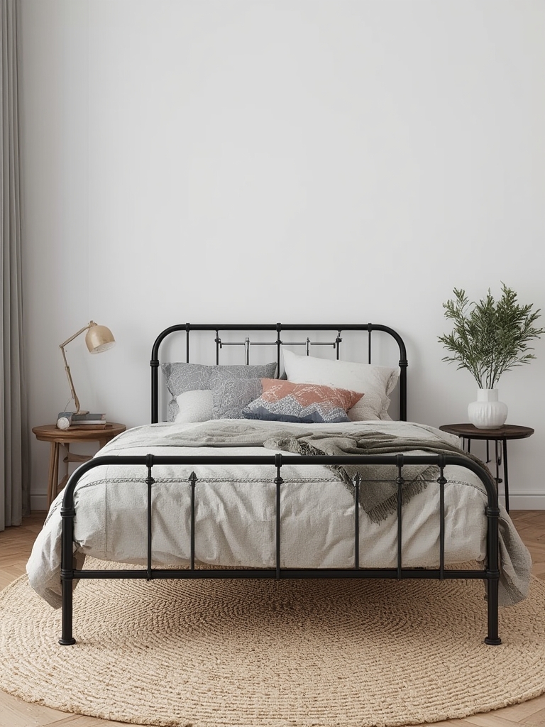 Modern minimalist metal bed frame black home decor