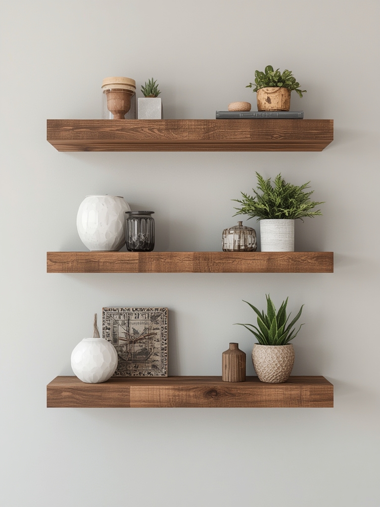 Rustic reclaimed wood floating shelves home decor