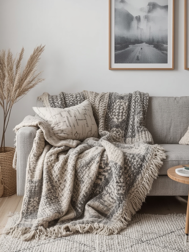 Scandinavian wool throw blankets sofa home decor