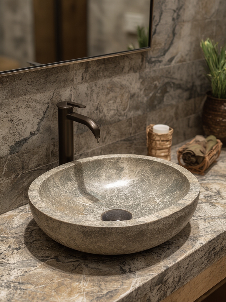 Stone sinks and natural vessel basins for home decor