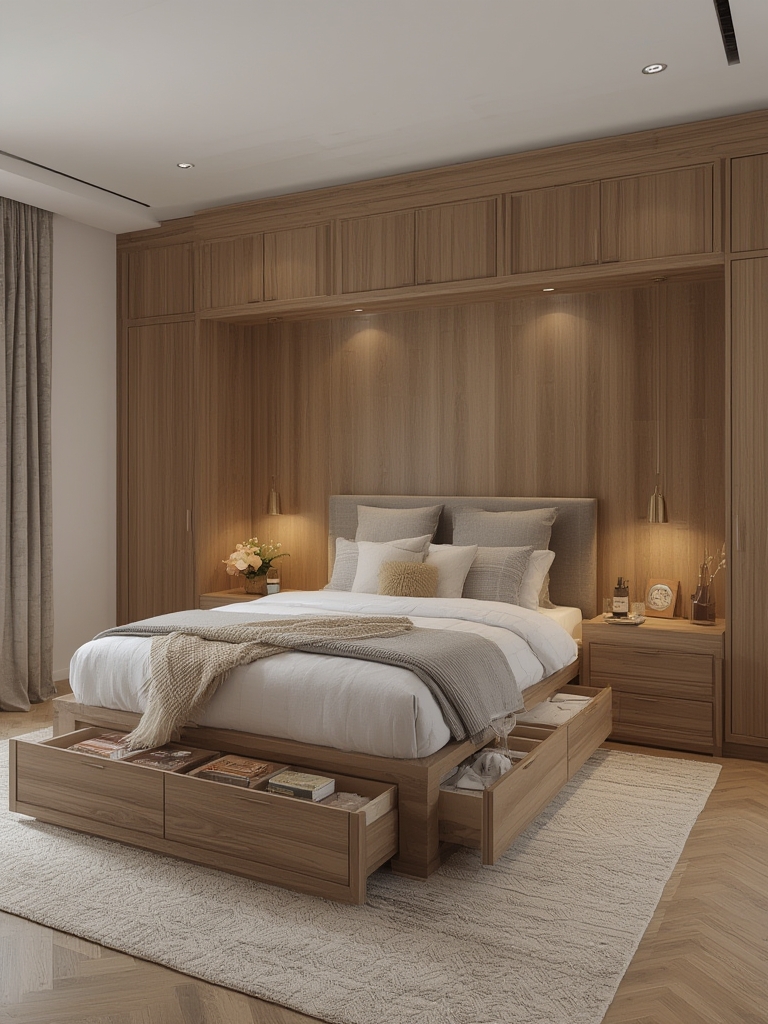 Storage bed with built in drawers home decor