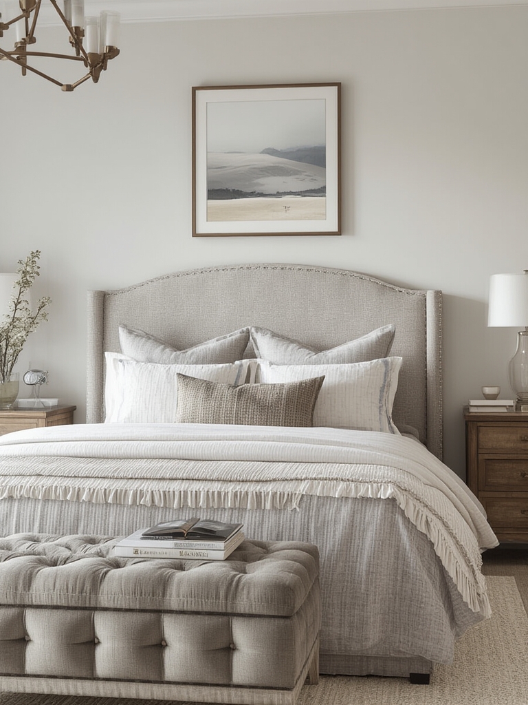 Transitional style linen upholstered headboard home decor