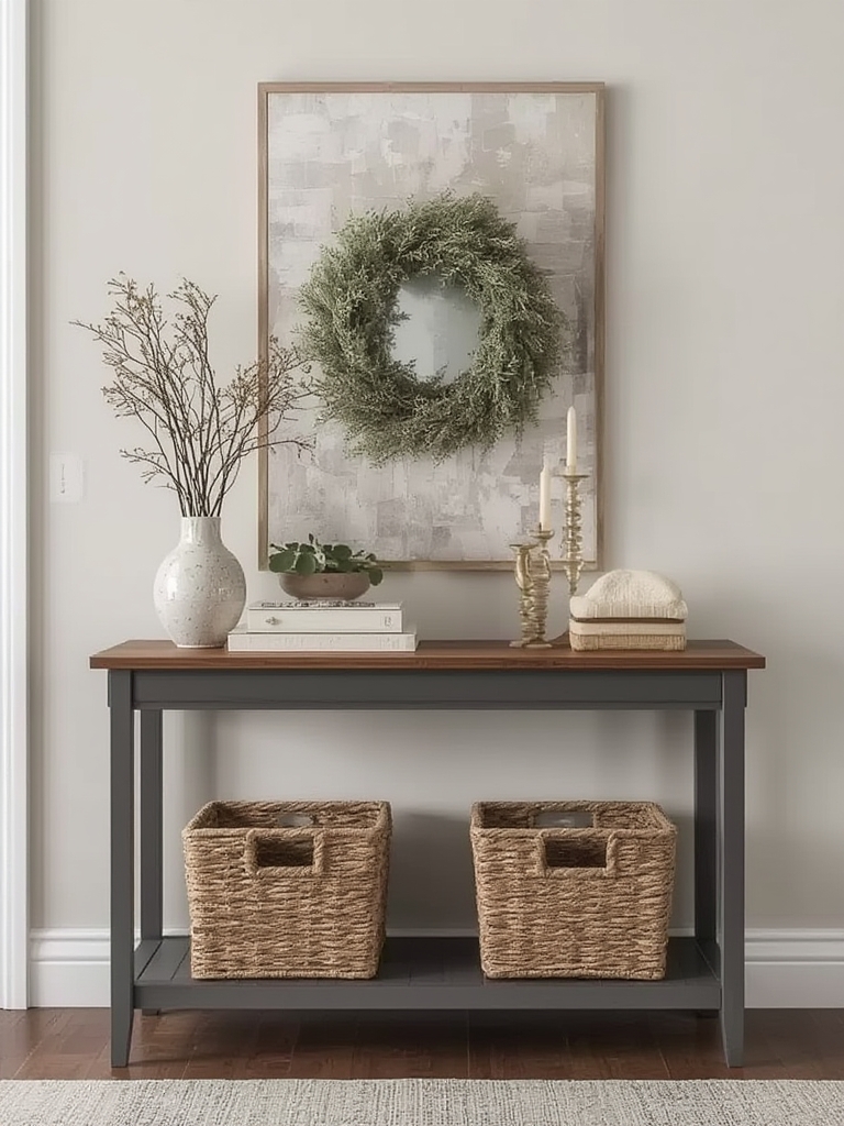 entryway table decor and organization