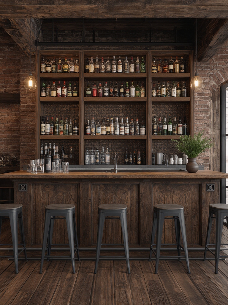 rustic wood industrial home bar