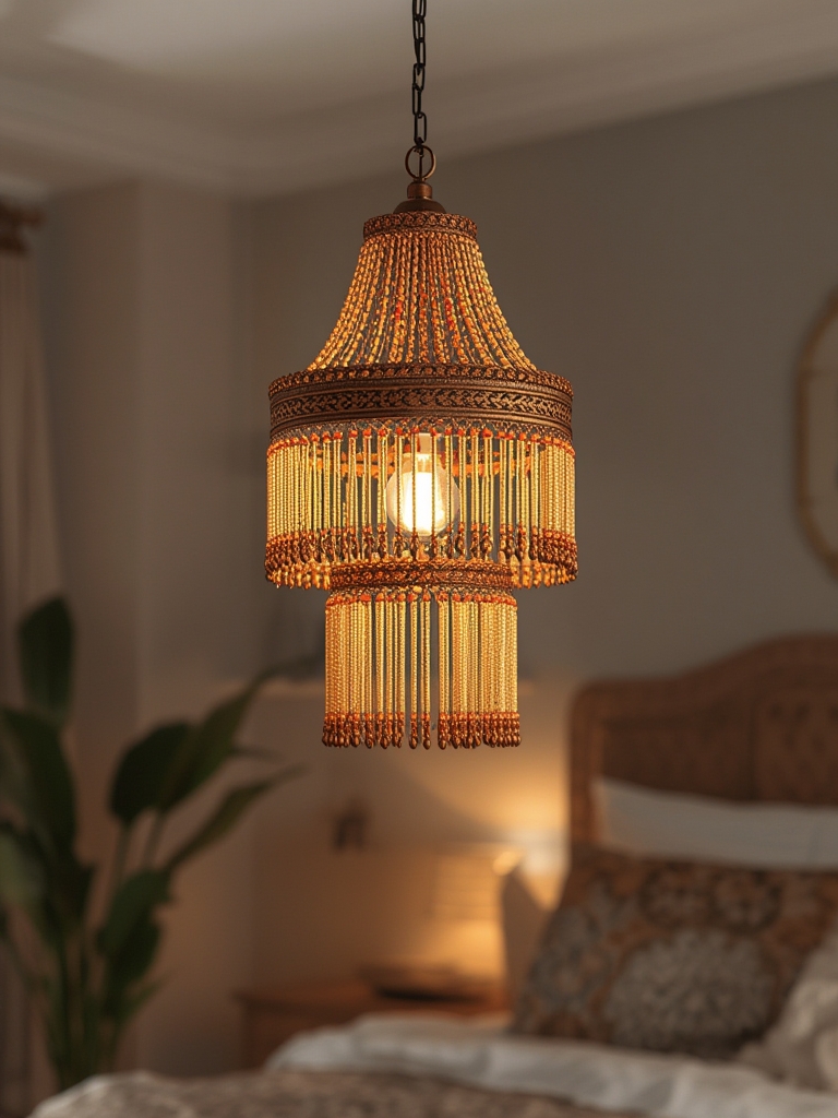 Bohemian beaded chandelier bedroom lighting home decor
