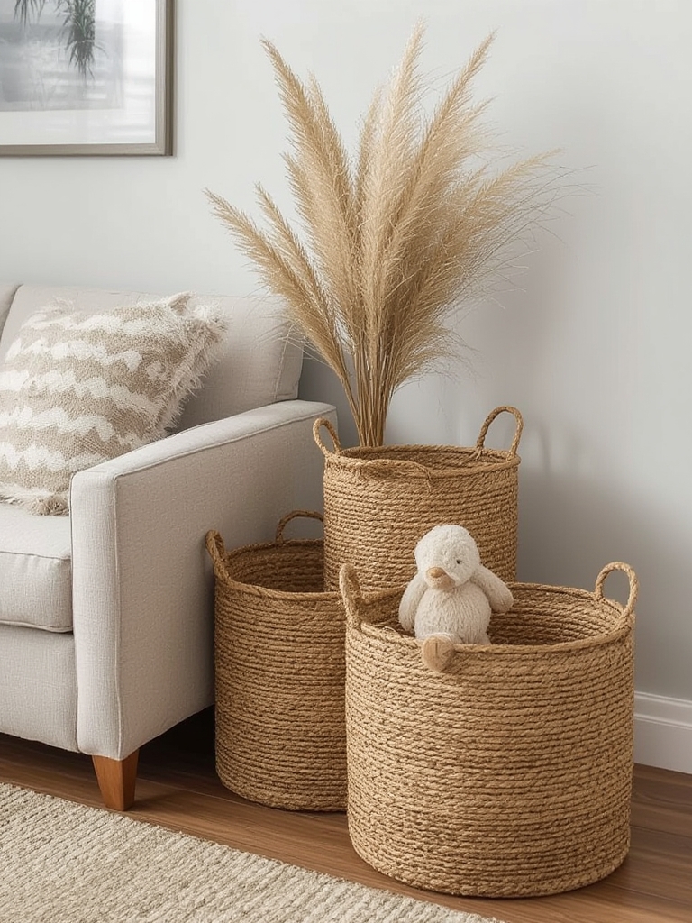Coastal seagrass storage baskets living room home decor