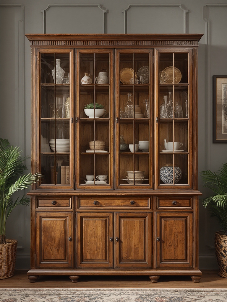 Display cabinet with glass doors home decor
