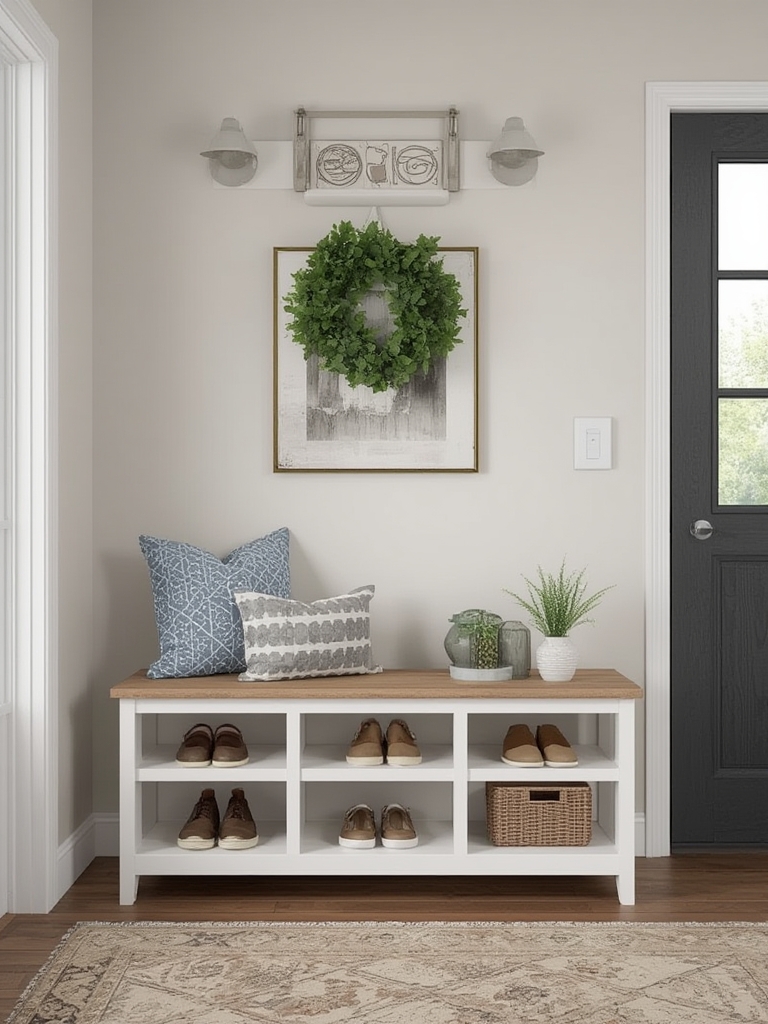 Entryway bench with shoe storage home decor