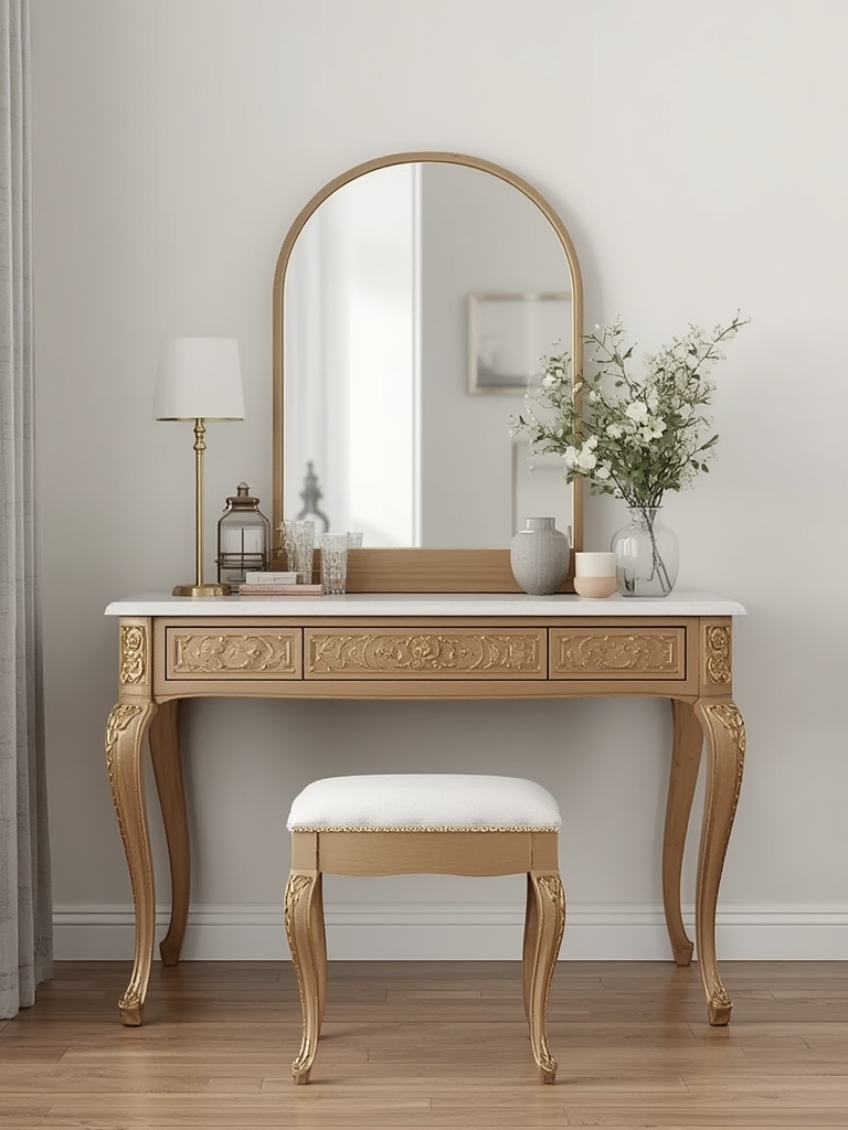 Vanity table with mirror and stool home decor