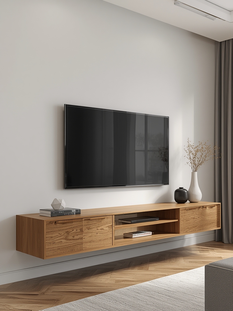 Modern minimalist floating TV console home decor